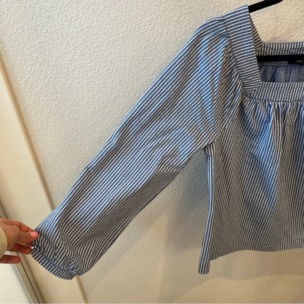 J. CREW Blue Striped Square Neck Top Size XS